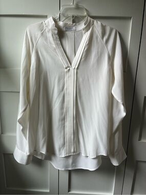 Equipment  Cream Silk Split-Neck Long Sleeve Blouse
